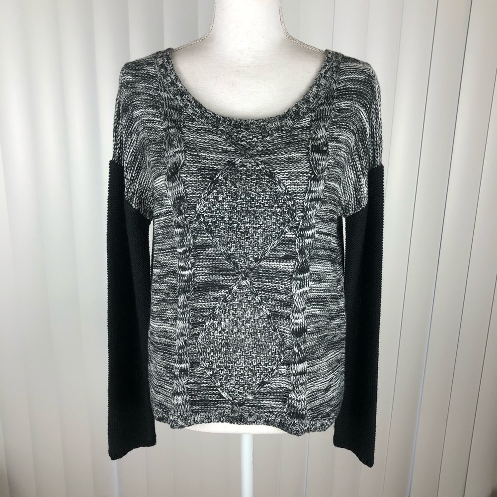 DEB WOMENS LAYER LOOK TEXTURED SWEATER MARLED GRAY/ BLK SZ MED NWT